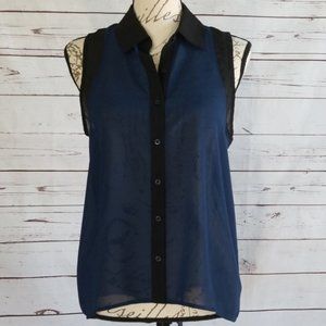 NWT Aeropostale Navy Black Sheer Button Down Top